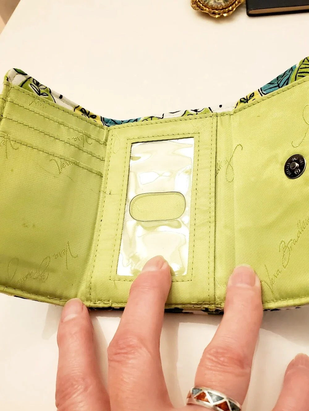 VERA BRADLEY Quilted Floral Kiss-Lock ladies Wallet, Yellow, Green & Blue - Picture 5 of 9